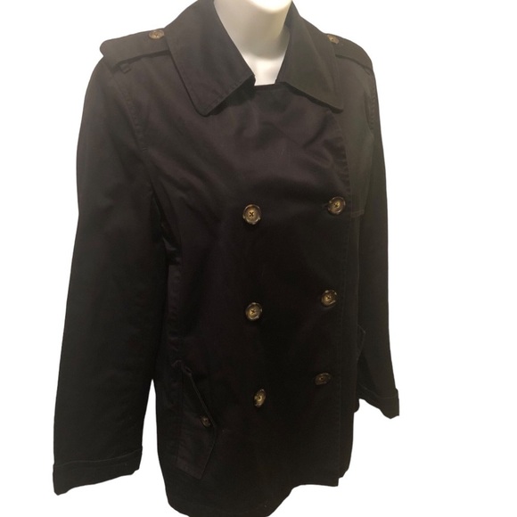 Coach Short Double Breasted Trench Coat Sz. M Black Pockets Flawed Belt MIA - Picture 3 of 6